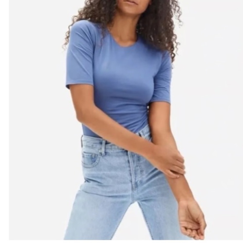 Everlane French Blue Short Sleeve Crew Neck Supima Cotton Bodysuit in Size XL